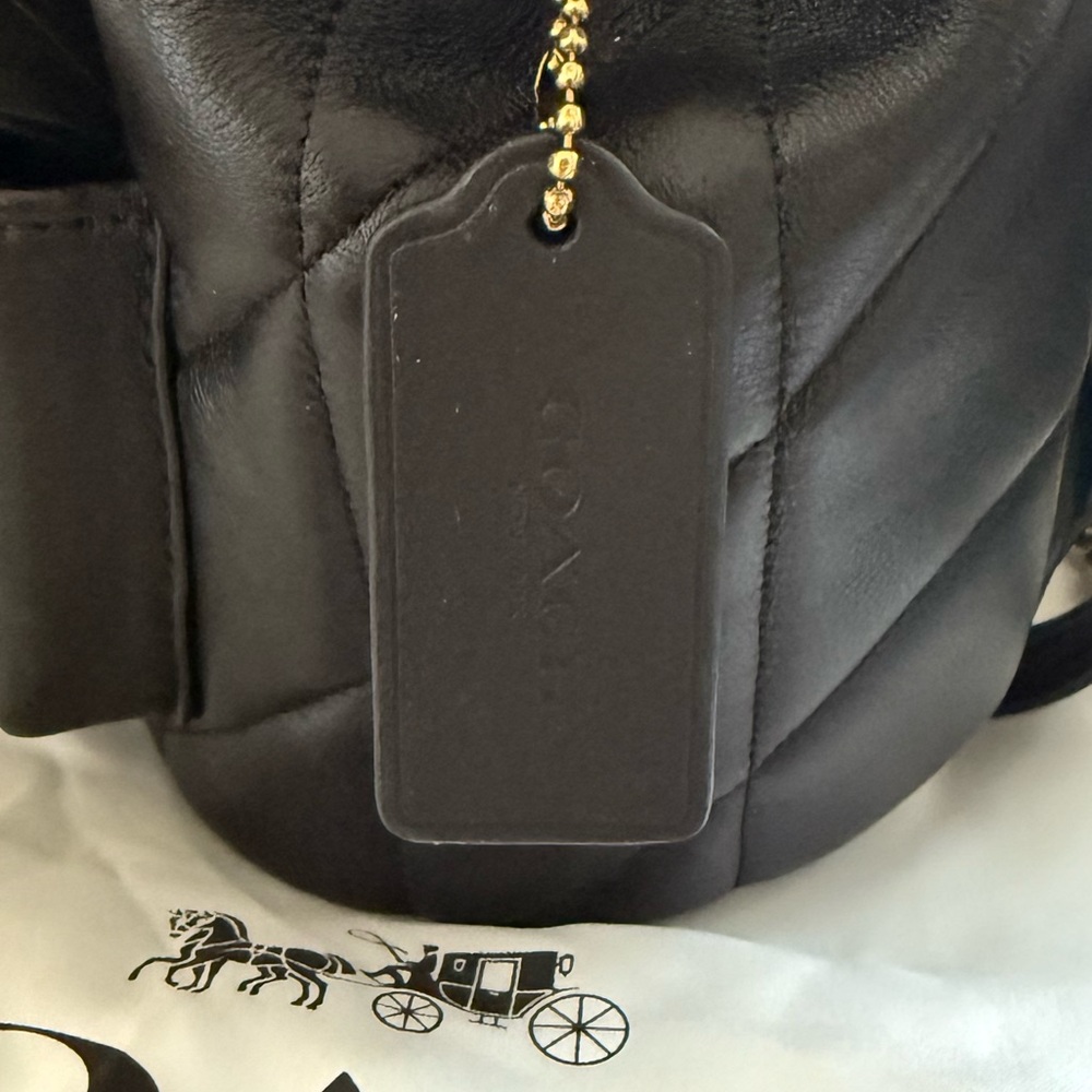 Coach Quilted Tabby Black Backpack with Gold Accents - Picture 4 of 5